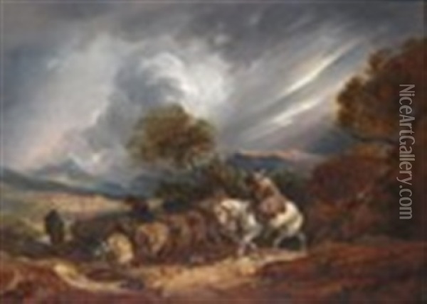 Caught In A Storm Oil Painting - Thomas Barker