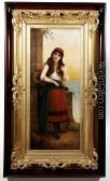 Gypsy Girl With Guitar Oil Painting - Egisto Ferroni