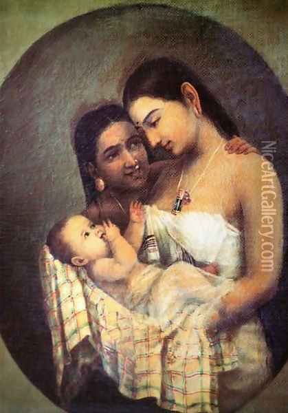 Mother and Child Oil Painting - Raja Ravi Varma