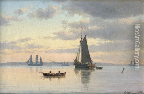 Segelschiffe Auf Dem Wasser Im Morgenrot Oil Painting - Carl Emil Baagoe