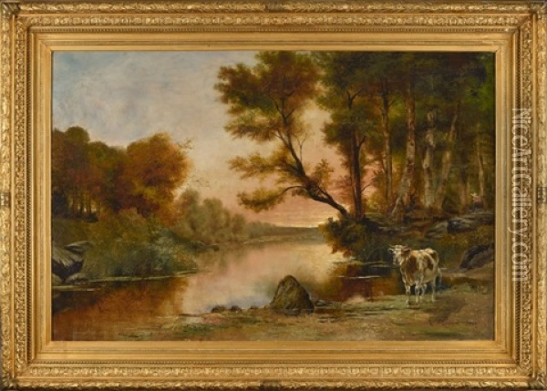Vaches Devant L'etang Oil Painting - Theodore Levigne