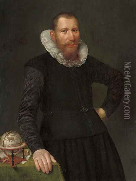 Portrait of a gentleman, possibly the cartographer Willem Janz Blaeu (Uitgeest or Alkmaar 1571-1638 Amsterdam) Oil Painting - Dutch School