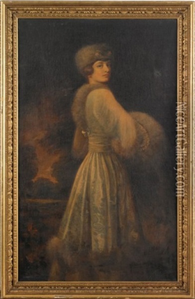 Portrait Of Lucille Carter Polk Oil Painting - Charles E. Drake