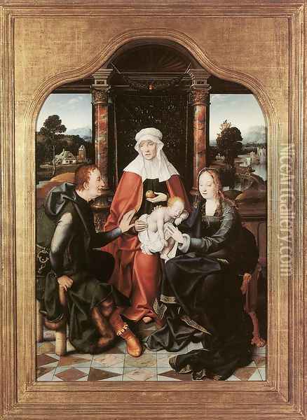 St Anne with the Virgin and Child and St Joachim Oil Painting - Joos Van Cleve