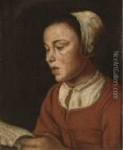 Portrait Of A Girl, Bust-length, Reading A Letter Oil Painting - Caspar Netscher
