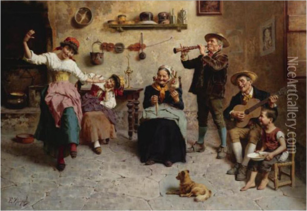 Afternoon Merriment Oil Painting - Eugenio Zampighi