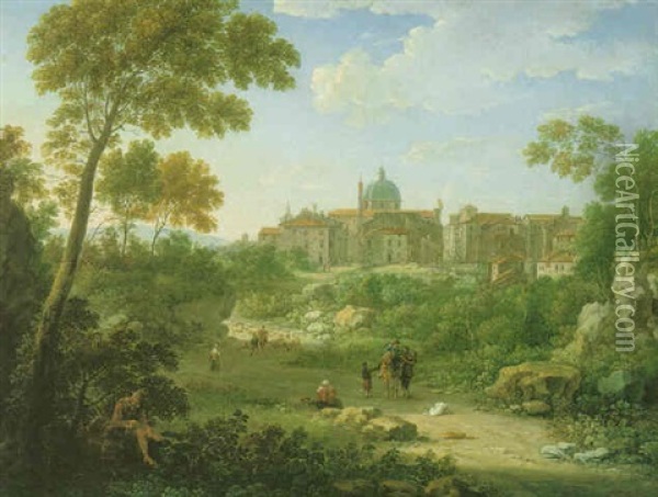 A View Of Ronciglione Near Rome Oil Painting - Hendrick Frans van Lint