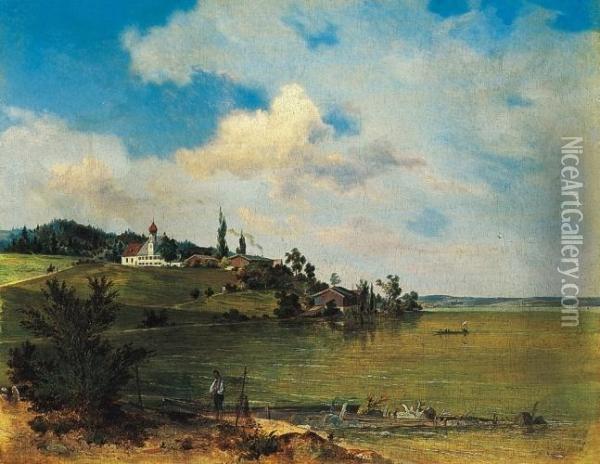 Amersee Oil Painting - Carl August Lebschee