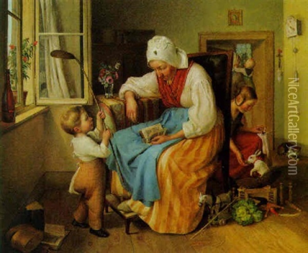 Der Kleine Fliegenfanger Oil Painting - Eduard Ritter