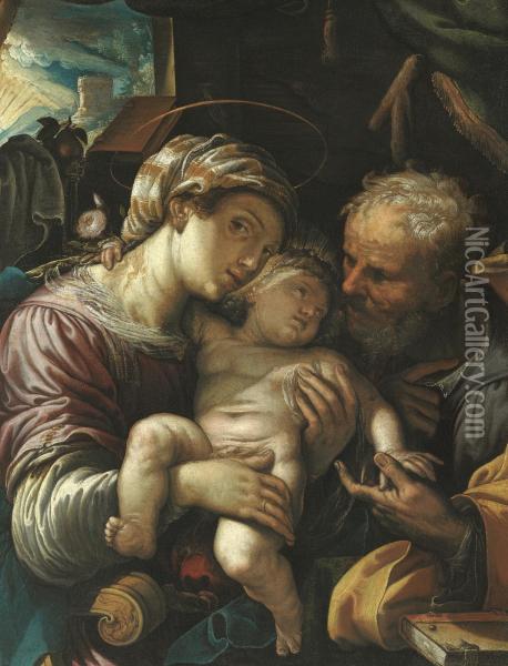 Holy Family Oil Painting - Ferrau Fenzoni