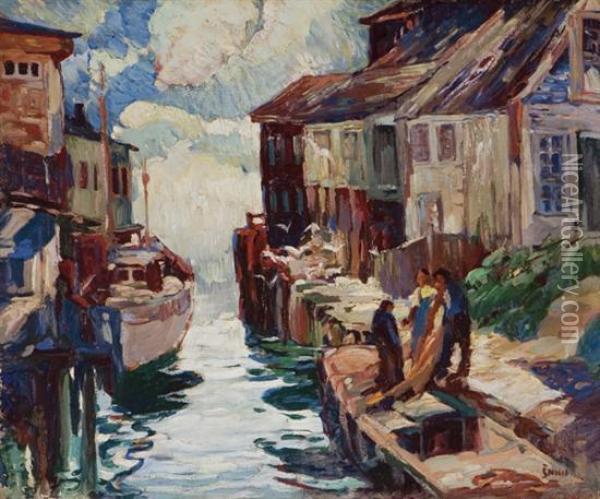 At The Docks Oil Painting - George Pearse Ennis