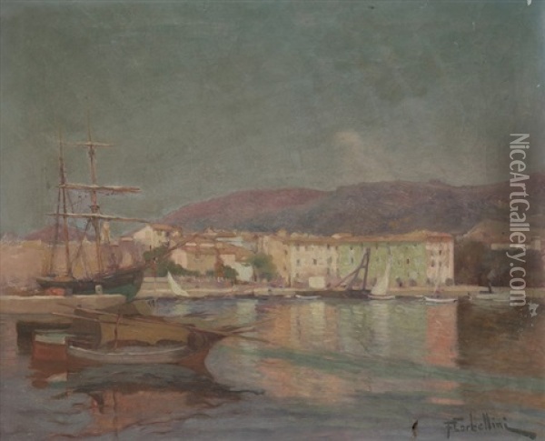 Corse, Bateaux Au Port A Ajaccio Oil Painting - Francois Corbellini