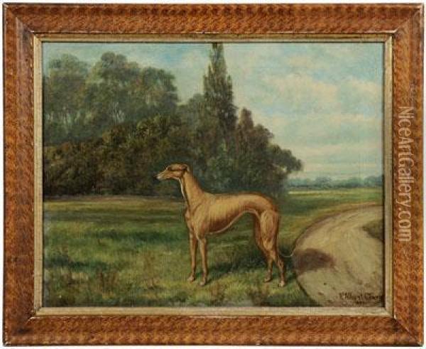 A Greyhound In Alandscape Oil Painting - A. Clark