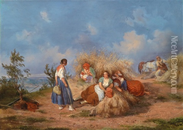 Rast Bei Der Ernte Oil Painting - Ludwig Elsholtz