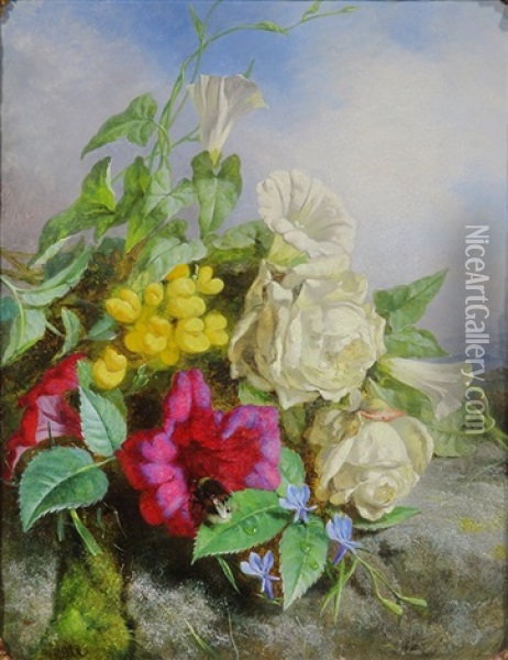 Still Life With Flowers Oil Painting - Martha Darley Mutrie