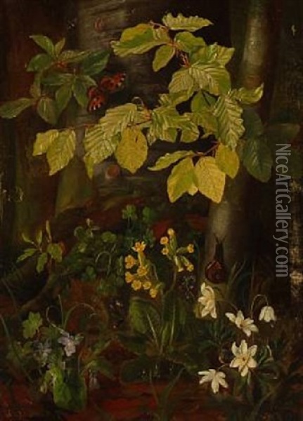 A Forest Floor Oil Painting - Christian Juel Moellback