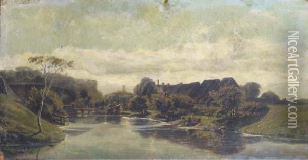 A Village By A River Oil Painting - Paul Joseph Constantine Gabriel