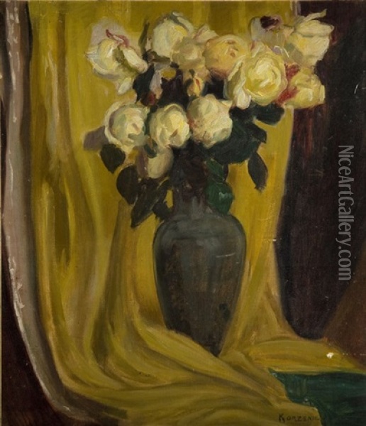 Roses In A Vase Oil Painting - Stanislaus von Korzeniewski