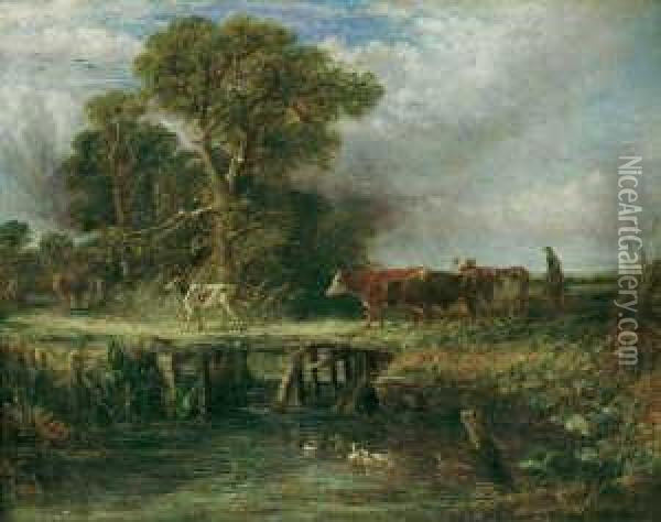Landschaft Mit Vieh Auf Einem Steg. Oil Painting - Frederick Waters Watts