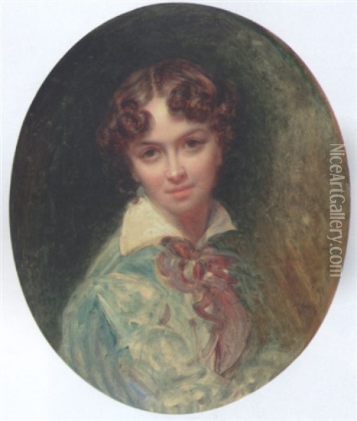 Portrait D'une Des Filles De L'artiste, Louise (?) Oil Painting - Leon Louis Antoine Riesener