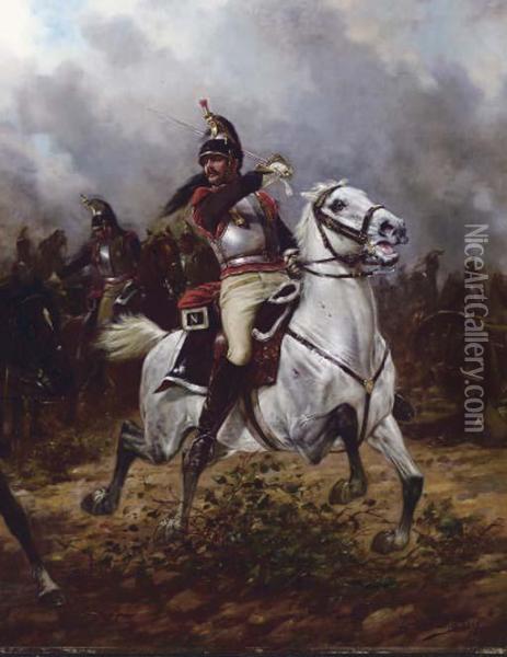 Leading The Charge Oil Painting - Charles Louis Kratke