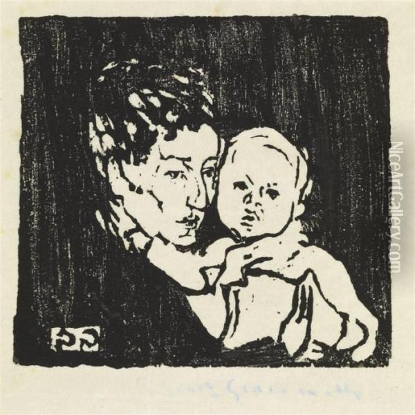 Mutter Und Kind I. - Annetta Mit Bruno Oil Painting - Giovanni Giacometti