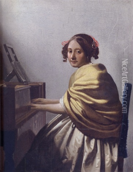A Young Woman Seated At The Virginals Oil Painting - Johannes Vermeer