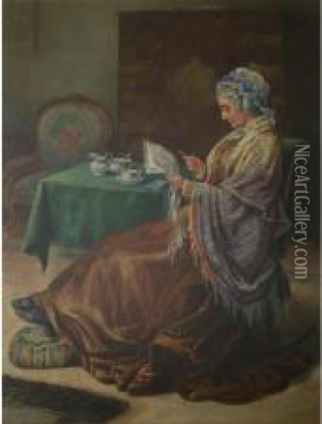 Teatime News Oil Painting - E.J. Walker