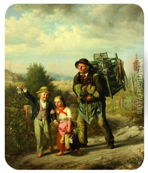 Der Vogelhandler (bird Seller) Oil Painting - Eduard Steffen