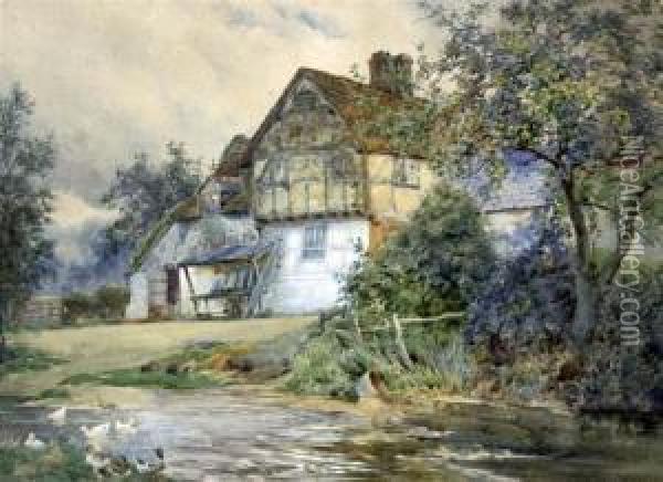 On The River Wey, Near Farnham Oil Painting - Charles James Adams