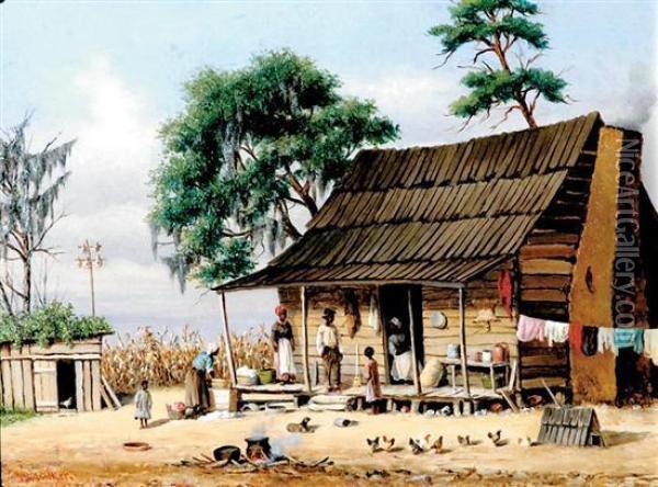 Rural Southern Cabin Scene Oil Painting - William Aiken Walker