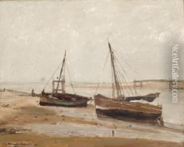 The 'ijzer' With Two Boats Oil Painting - Wilhelm Hambutchen