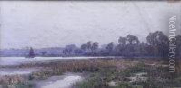 River Landscape Oil Painting - John Barlow Wood