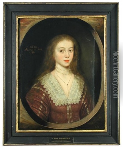 Portrait Of A Lady, Traditionally Believed To Be Lettice Knollys, Lady Hampden Oil Painting - Cornelis Jonson Van Ceulen