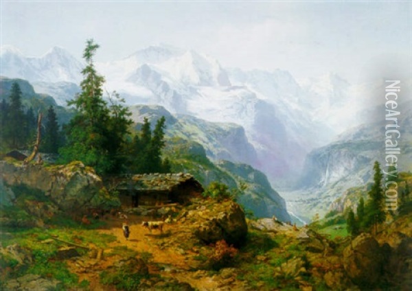 Alpine Vista Oil Painting - Joseph Nikolaus Butler