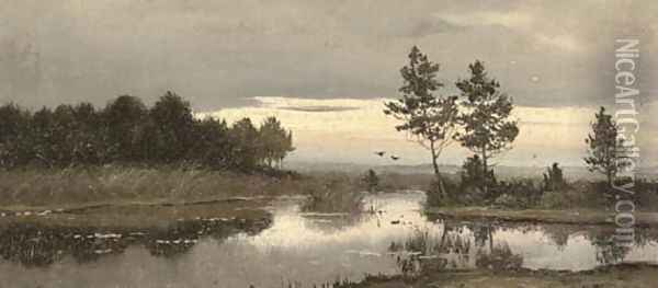 Early Morning on the Lake Oil Painting - Wincenty Trojanowski