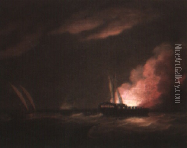 Encounter Between H.m.s. Seashore, Alis Fezzane And Badere-l-zaffere Oil Painting - Thomas Buttersworth