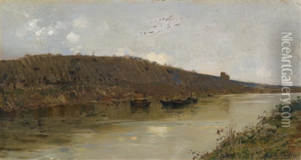 Blick Auf Eine Flusslandschaft Oil Painting - Rubens Santoro