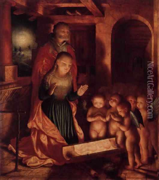 The Birth of Jesus c. 1530 Oil Painting - Master M Z