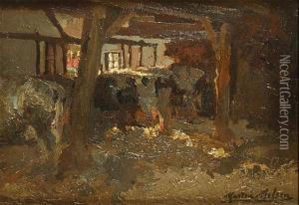 Koeien In De Stal. Oil Painting - Marten Melsen