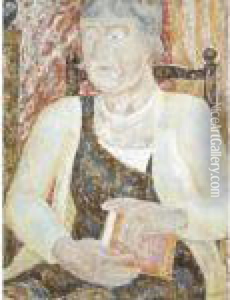 Portrait Of A Lady Holding A Book Oil Painting - Jessica Dismorr