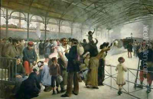 The Departure Gare DAusterlitz Paris Oil Painting - Paul-Louis Delance