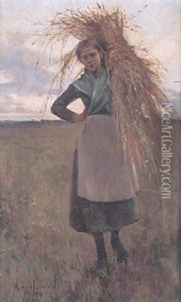 Ung Kvinna Barande Karve Oil Painting - Amelie Lundahl