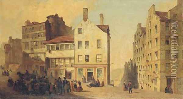In Edinburgh, the High Street, Leith Wynd and Canongate Oil Painting - William Gavin Herdman