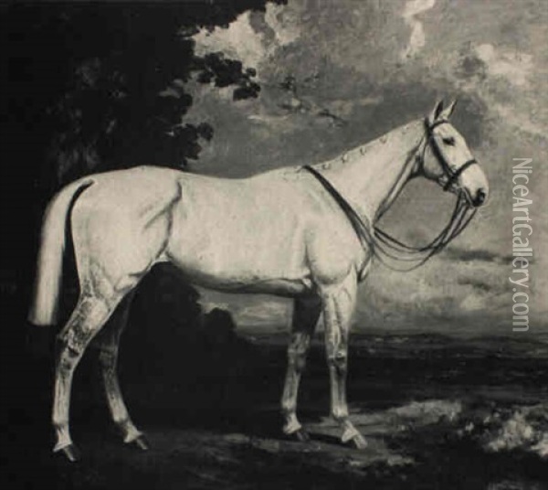 A Grey Hunter In A Landscape Oil Painting - James Lynwood Palmer