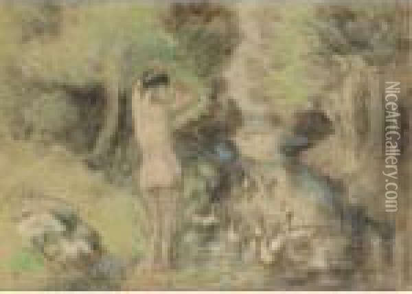 La Baigneuse Aux Oies Oil Painting - Camille Pissarro