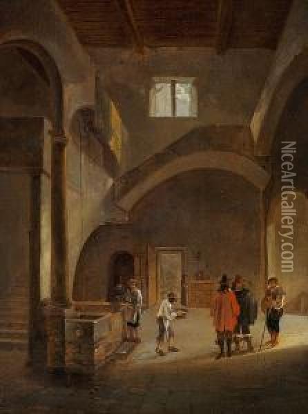His Circle, 17th Century: Church Interior With Well Oil Painting - Gerrit Adriaensz Berckheyde