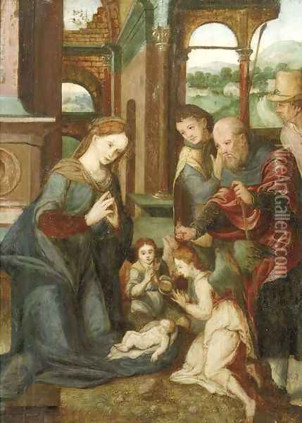 The Adoration of the Shepherds 2 Oil Painting - Pieter Coecke Van Aelst