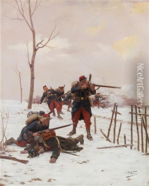 Battle Scene,1882 Oil Painting - Paul (Louis Narcisse) Grolleron