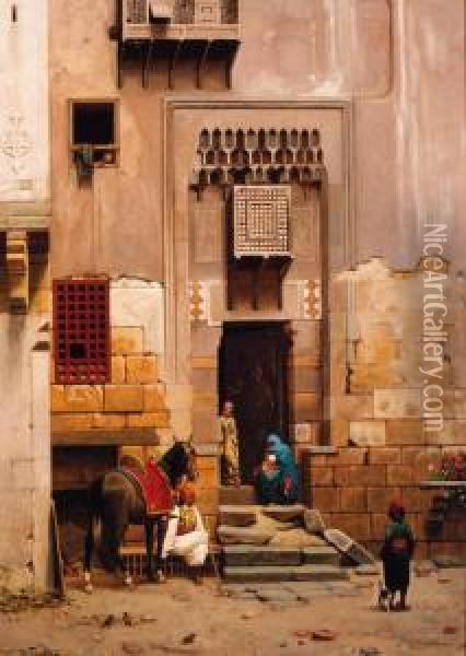 An Arab Street Scene Oil Painting - Willem De Famars Testas
